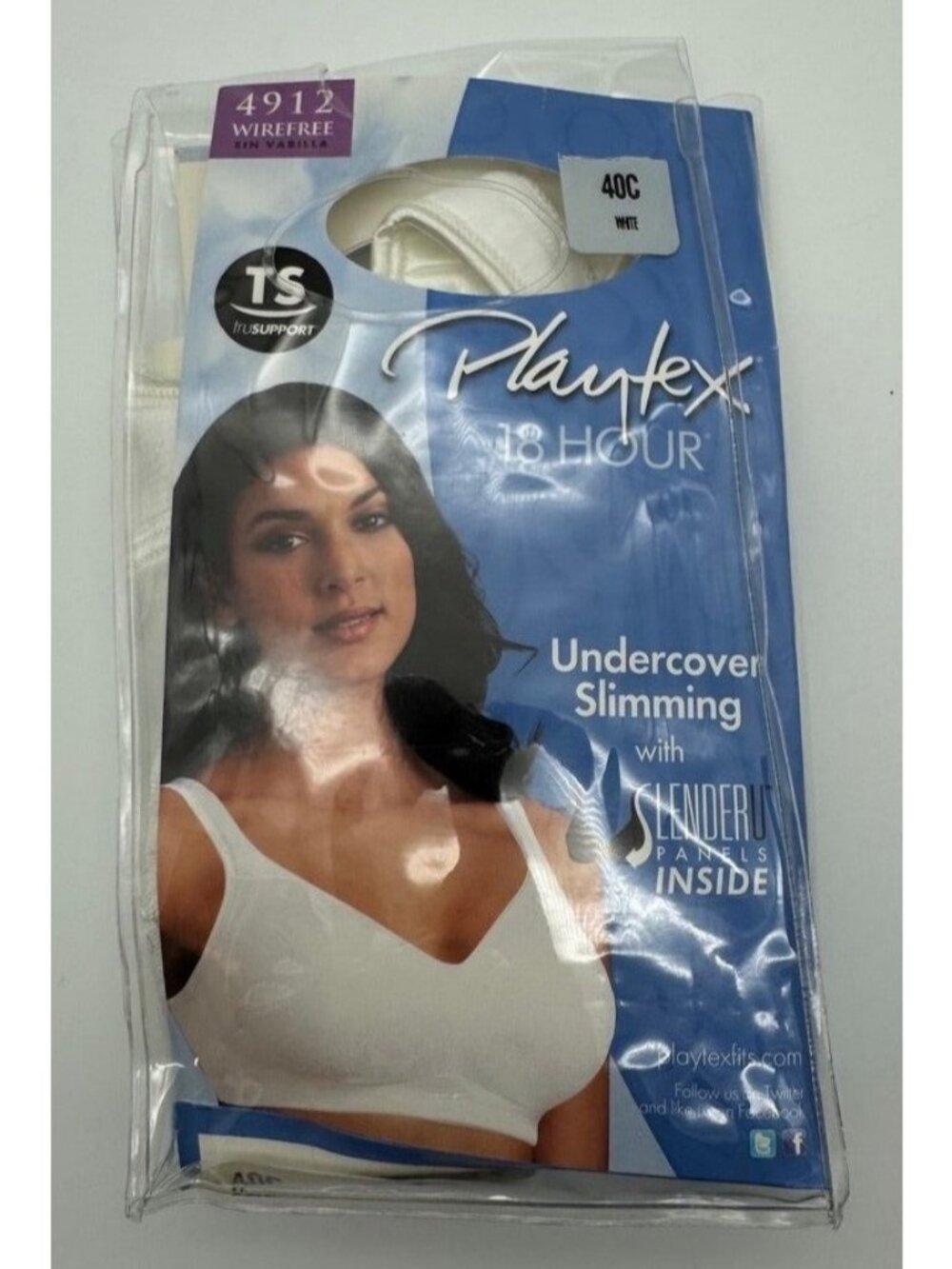 Playtex 18 Hour Bra 4912 Undercover Slimming Wireless Full Coverage White 40C